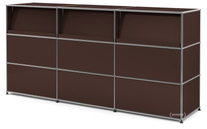 Comptoir d’accueil USM Haller version 2 (avec tablettes inclinées), Marron USM, 225 cm (3 éléments), 50 cm