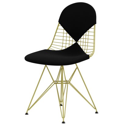Chaise Wire Chair DKR, Revêtement thermolaqué citron, Coussin pour assise et dossier (Bikini), Hopsak nero