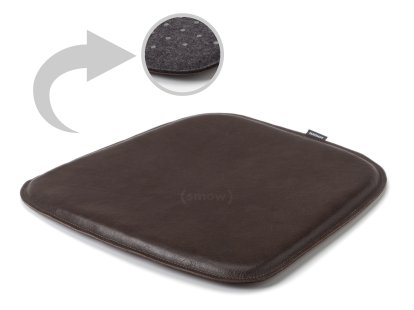 Coussin d'assise cuir pour Eames Armchairs , Recto cuir / verso feutrine, Brun foncé