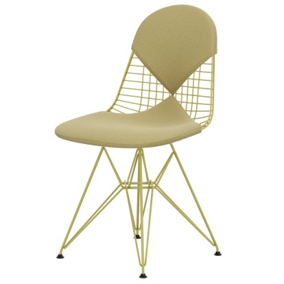 Chaise Wire Chair DKR, Revêtement thermolaqué citron, Coussin pour assise et dossier (Bikini), Apollo doré / blanc