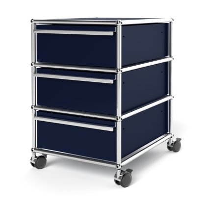 Caisson à roulettes USM Haller avec 3 tiroirs Type 1 , Sans serrures, Bleu acier RAL 5011