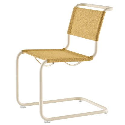 Chaise Cantilever S 33 / S 34 V Soft, Sans accotoirs, Blanc perle mat revêtu par poudre, Tissu cento corn- sable, Patins en plastique transparent avec feutre