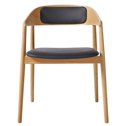 Chaise salle à manger AC2, Chêne natural, laqué mat, Avec coussin d'assise et du dossier, cuir noir