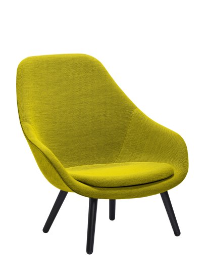 Fauteuil About A Lounge Chair High AAL 92, Hallingdal 420 - jaune, Chêne laqué noir, Avec coussin d'assise