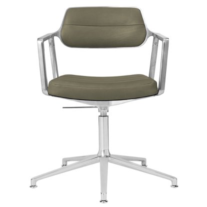 Chaise Swivel 453+, Poli, Piètement fixe, Cuir vert bosco