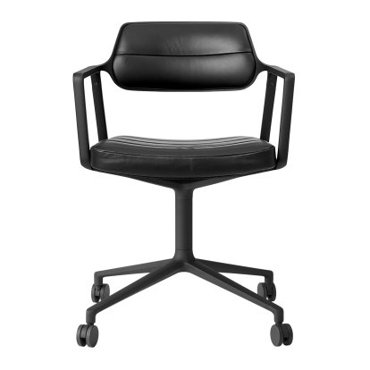 Siège pivotant 453 sur roulettes, Cuir noir, Revêtement en poudre noir