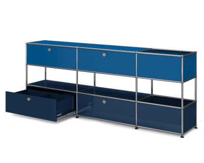 Buffet USM Haller pour enfants L avec boîtes de rangement, Bicolore, Bleu gentiane RAL 5010 - Bleu acier RAL 5011, Avec portes coulissantes (incl. cadre métallique)