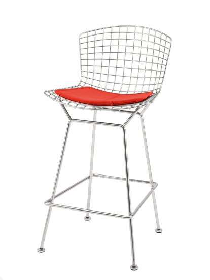Chaise de bar Bertoia, Avec coussin, Chromé, Bright Red (Tonus 130)