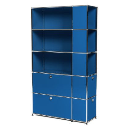 Bibliothèque USM Haller avec compartiments latéraux, Bleu gentiane RAL 5010