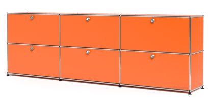Meuble mixte Sideboard XL USM Haller, personnalisable, Orange pur RAL 2004, Avec 3 portes abattantes, Avec 3 portes abattantes