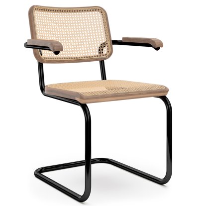 Chaise S 64 V Pure Materials, Noyer / naturel, Noir (RAL 9005), Patins en plastique noir avec feutre
