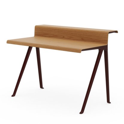 Bureau Courier , Chêne naturel, huilé, Revêtement thermolaqué bordeaux foncé
