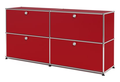 Meuble de rangement Sideboard L USM Haller, personnalisable, Rouge rubis USM, Avec 2 portes abattantes, Avec 2 portes abattantes