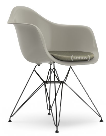 Eames Plastic Armchair DAR, Galet, Avec coussin d'assise, Gris chaud / ivoire, Version standard - 43 cm, Revêtement basic dark