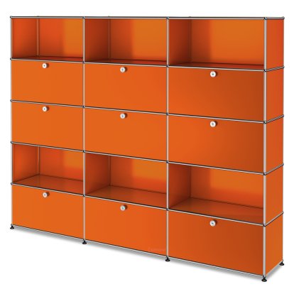 Étagère à dossiers XL USM Haller, personnalisable, Orange pur RAL 2004, Avec 3 portes abattantes, Avec 3 portes abattantes, Ouvert, Avec 3 portes coulissantes