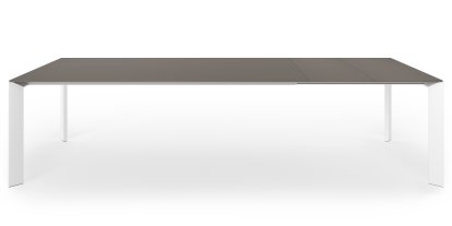 Table à manger Nori, Fenix gris Bromo avec bord de même couleur, L 209-303 x L 100 cm, Aluminium laqué blanc
