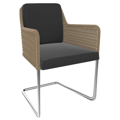 Chaise cantilever D43, Tressage I - beige, Tissu Arco - anthracite, Acier inoxydable, mat