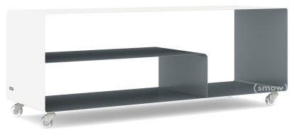 Sideboard R 111, Bicolore   , Blanc pur (RAL 9010) - Gris basalte (RAL 7012), Roulettes transparentes