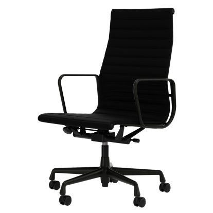 Aluminium Chair EA 119, Aluminium finition époxy noir foncé, Cuir Premium F, Nero