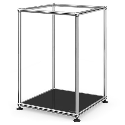Table d'appoint USM Haller 35 haute, Panneau supérieur en verre, panneau inférieur en métal, Noir graphite RAL 9011
