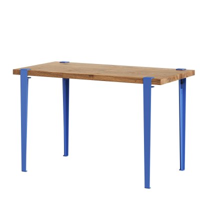 Table à manger Lobo Tiptoe, Chêne ancien recyclé, Bleu azur