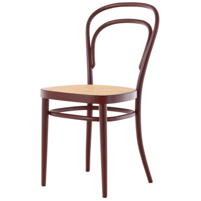 Chaise bistrot 214 / 214 M originale, Sans accotoirs, Hêtre teinté couleur acajou, Cannage naturel