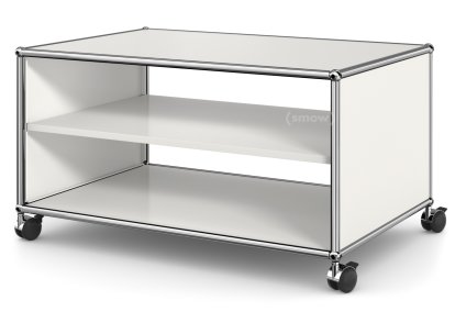 Meuble bas Lowboard TV sur roulettes USM Haller, Sans porte abattante et sans paroi arrière, Blanc pur RAL 9010