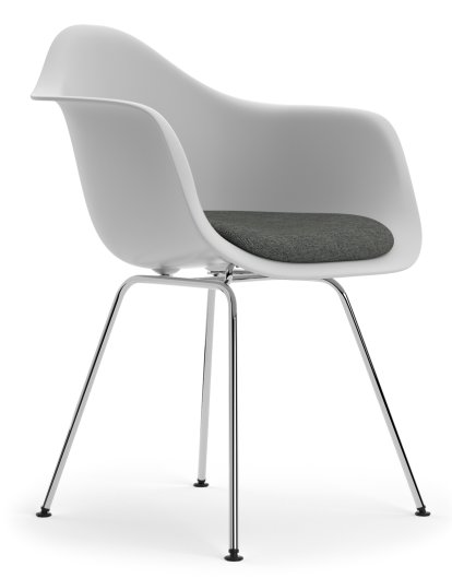 Eames Plastic Armchair DAX, Coton blanc, Avec coussin d'assise, Nero / ivoire, Version standard - 43 cm, Chromé