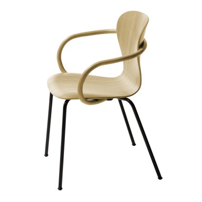 Chaise S 220, Avec accotoirs, Chêne verni transparent, Noir mat revêtu par poudre