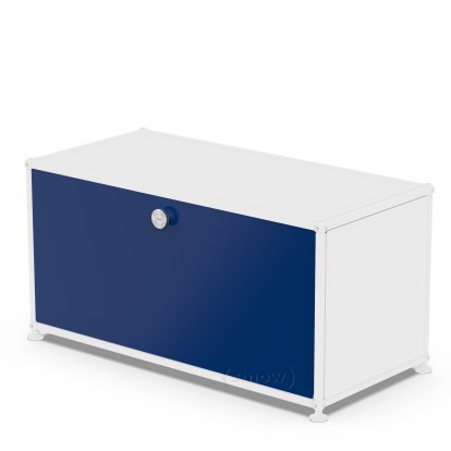 Porte abattante USM Haller, 75 cm x 35 cm, Bleu acier RAL 5011, Avec poignée sans serrure