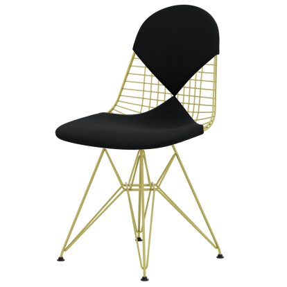 Chaise Wire Chair DKR, Revêtement thermolaqué citron, Coussin pour assise et dossier (Bikini), Apollo carbone / noir