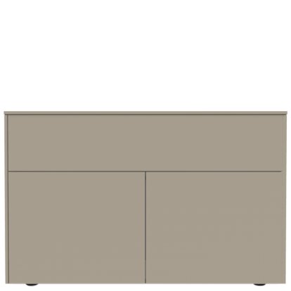 Buffet Aventa avec porte et tiroirs, 120 cm, 3 Grilles de hauteur, Mélamine gris pierre, Patin en plastique
