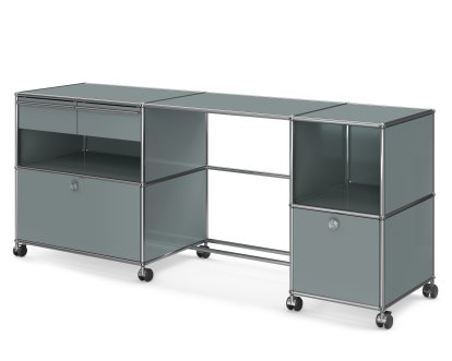 Bureau USM Haller Type 3, Gris moyen RAL 7005, Souples pour sols durs