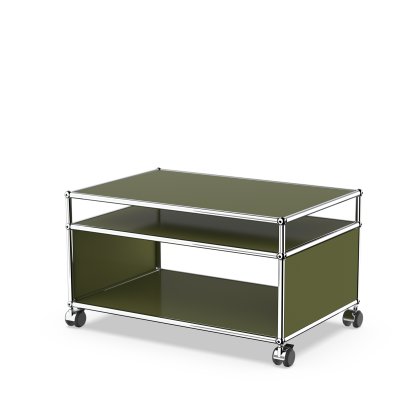 USM Haller table d'appoint à roulettes, Vert olive RAL 6003, Durs pour tapis