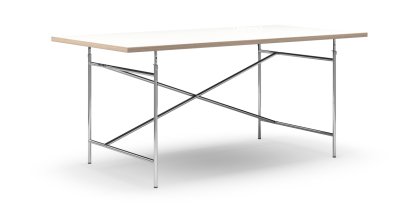Table Eiermann, Mélaminé blanc avec bords chêne, 180 x 90 cm, Chromé, Vertical, décalé (Eiermann 2), 135 x 78 cm