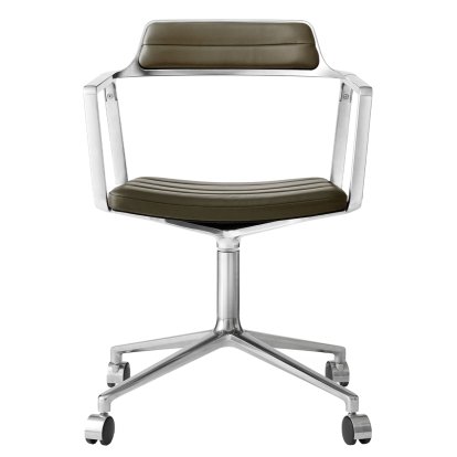 Chaise pivotante 452 sur roulettes, Cuir vert bosco, Poli