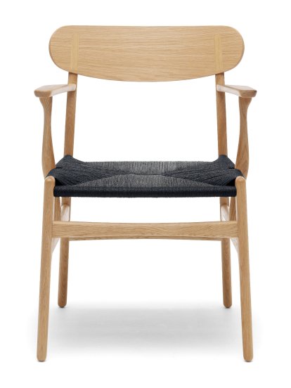 Chaise CH26, Chêne laqué blanc, Noir
