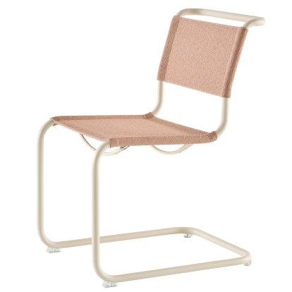 Chaise Cantilever S 33 / S 34 V Soft, Sans accotoirs, Blanc perle mat revêtu par poudre, Tissu cento lotus - rose, Patins en plastique transparent avec feutre