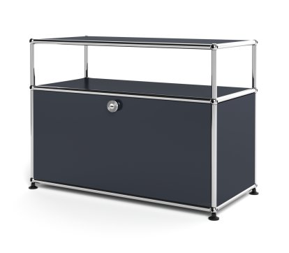Meuble bas Lowboard M USM Haller avec rehausse, personnalisable, Anthracite RAL 7016, Avec  porte abattante, Sans passe-câbles