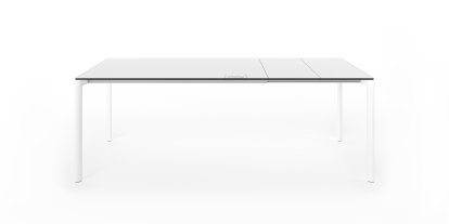 Table extensible Maki, L 139-214 x L 90 cm, Fenix blanc avec bord noir, Aluminium laqué blanc