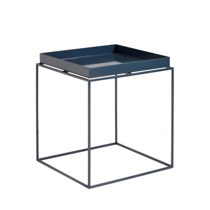 Table avec plateau Tray, H 40/44 x L 40 x P 40 cm, Bleu foncé - Haute brillance