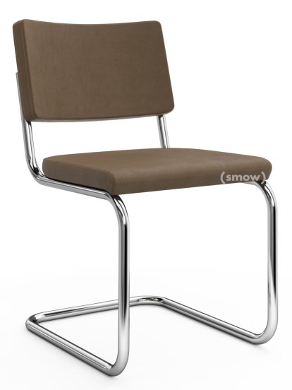 Chaise cantilever S 32 PV Pure Materials, Cuir Nubuk marron moyen, Chromé, Sans patins