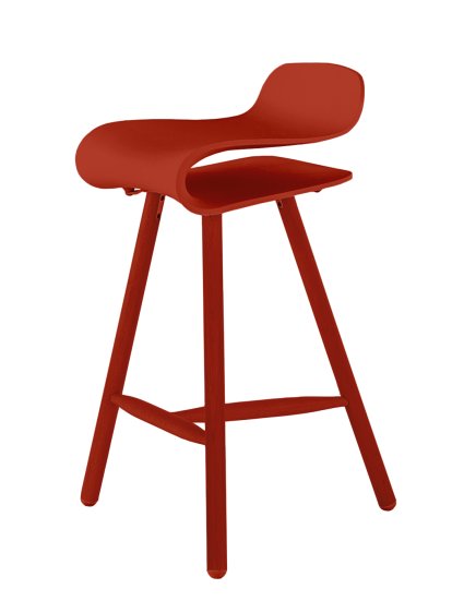 Tabouret de bar BCN Wood, Rouge corail, Hêtre, couleur de la coque