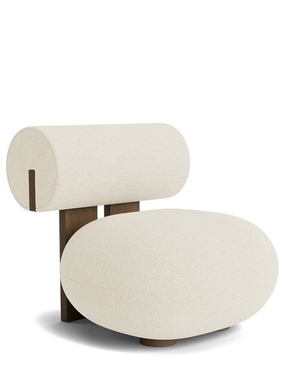 Fauteuil Lounge Hippo, Laine Bouclé blanc cassé, Chêne fumé clair