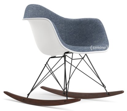 Eames Plastic Armchair RE RAR avec rembourrage, Blanc non-RE, Rembourrage intégral, Bleu foncé / ivoire, Blanc, Basic dark/érable foncé