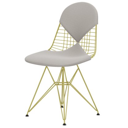 Chaise Wire Chair DKR, Revêtement thermolaqué citron, Coussin pour assise et dossier (Bikini), Apollo crème / blanc