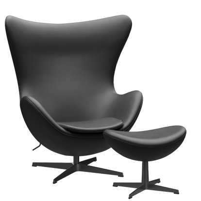 Fauteuil Egg (Oeuf), Cuir Essential, Noir, Noir, Avec repose-pied