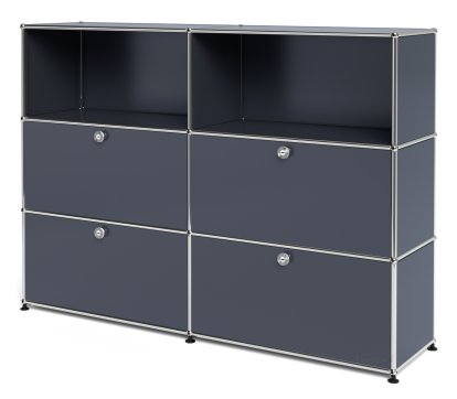 Meuble haut Highboard L USM Haller, personnalisable, Anthracite RAL 7016, Ouvert, Avec 2 portes abattantes, Avec 2 portes abattantes
