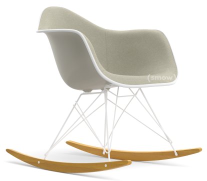 Eames Plastic Armchair RE RAR avec rembourrage, Galet, Rembourrage intégral, Gris chaud / ivoire, Blanc, Blanc/érable nuance de jaune