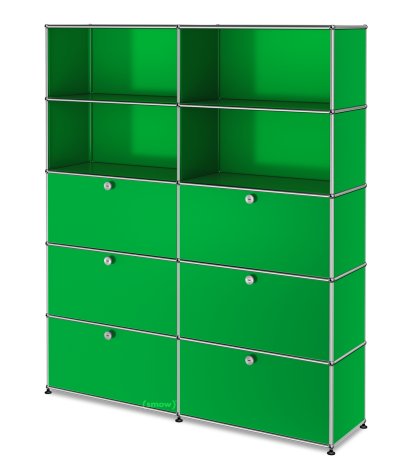 Étagère à dossiers L USM Haller, personnalisable, Vert USM, Ouvert, Avec 2 portes abattantes, Avec 2 portes abattantes, Avec 2 portes coulissantes